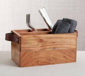 Carson Flatware Caddy With Leather Handles